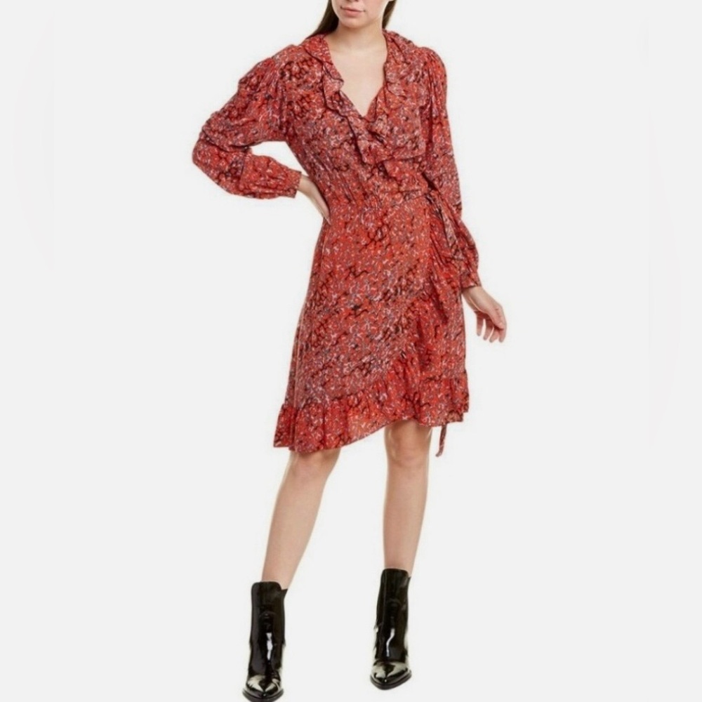 MAJE Ruffled leopard-print crepe mini wrap dress